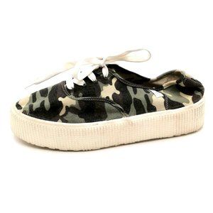 Cool Planet Womens Sneaker Stream Green Camouflage Platform‎ Lace Up 8.5 NEW